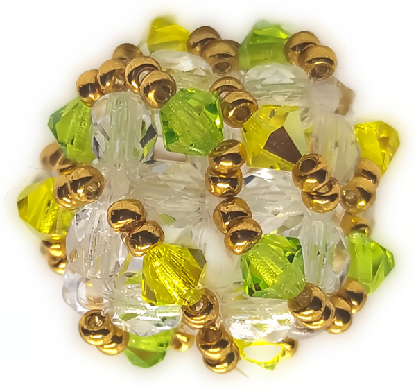 Bague perles cristal Preciosa verte et jaune.