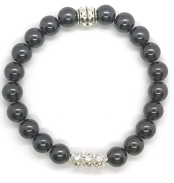 Bracelet élastique en perles rondes Hématite non aimantées.